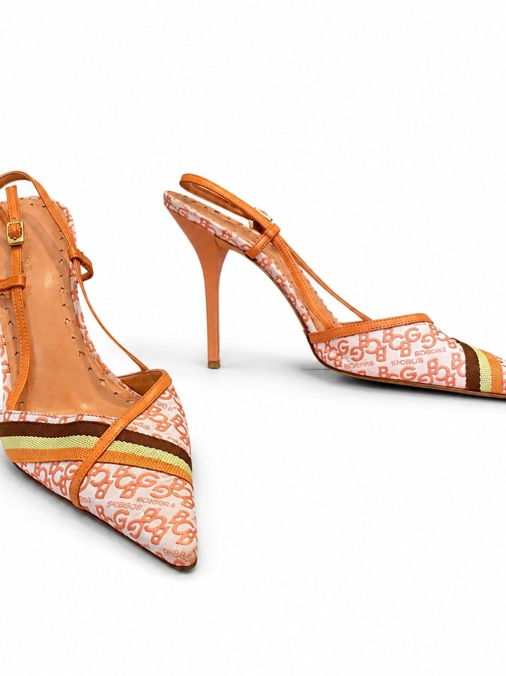 BCBGirls Orange Monogram Slingback Heels